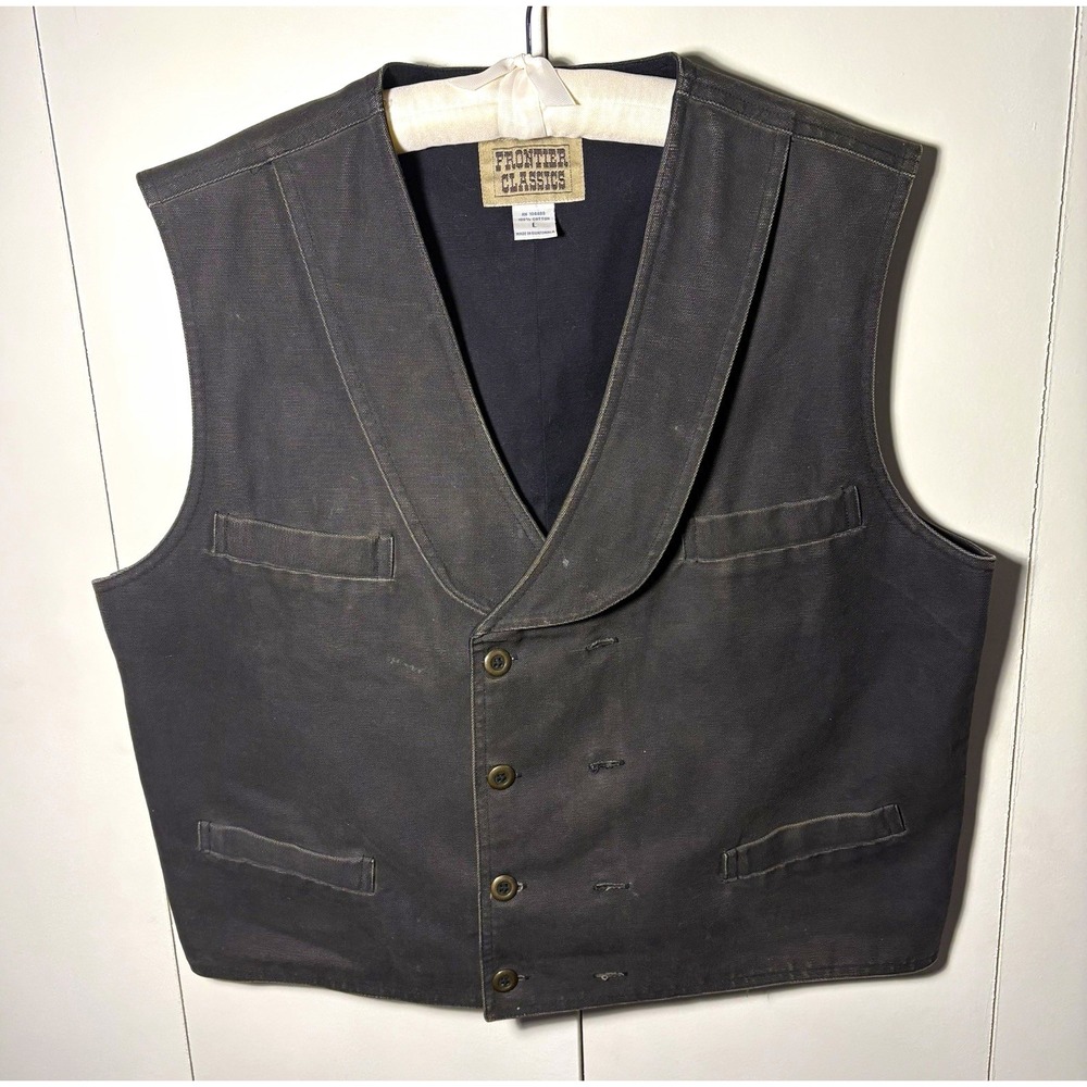 Frontier Classics Mens Canvas Western Cowboy Vest Black Size L Old West